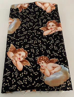 Angels And Musical Notes 1 Yard Fabric Black & Gold 44”Wide By Shamash&Sons New • $6