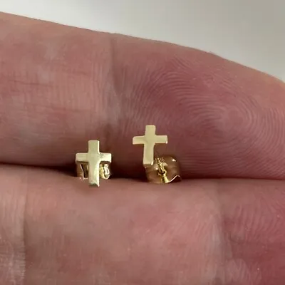 Genuine 9CT Yellow Gold Cross Stud Earrings 0.30 Grams - Gift Boxed. H 6mm W 4mm • £54.12