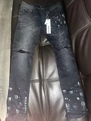 Purple Brand Jeans Mens Size 32 Style P001 Acid Wash Skinny Paint Splatter Black • $160