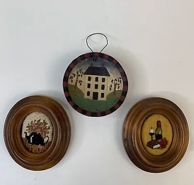 Set Of 3 Miniature Wall Hangings Needlepoint Crewel & Original Painting • $24.99