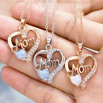 Fashion 925 SilverRose Gold Mom Necklace Pendant Women Opal Jewelry • $2.35