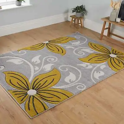 £134.81 • Buy Ochre Mustard Rug Small Extra Large Big Size Grey Floor Carpets Rugs Mats Cheap