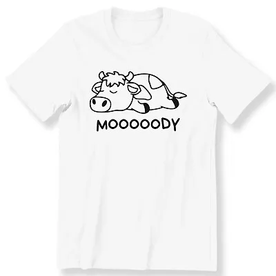 Funny Cow Mooody  Men's Ladies Kids Adult T-shirt Funny Lazy Cow Gift T-shirt • £11.99