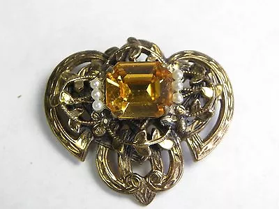 Vintage Citrine Seed Pearl Brooch • $29.99