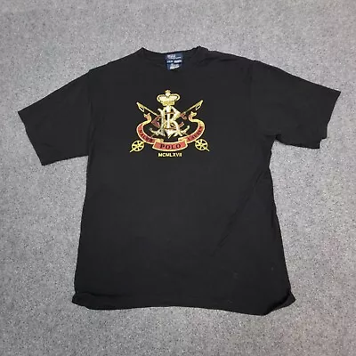 Ralph Lauren Shirt Kids LARGE Black Cotton T-shirt Graphic Short Sleeve Size L • $22.88