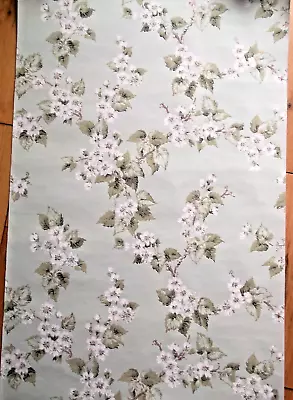 Vintage 50s/60s WALLPAPER 3 Rolls GREEN WHITE Blossom Floral • £24.99