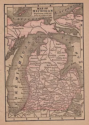 1888 Antique Tiny MICHIGAN State Map MINIATURE Map Of Michigan 783 • $19.50