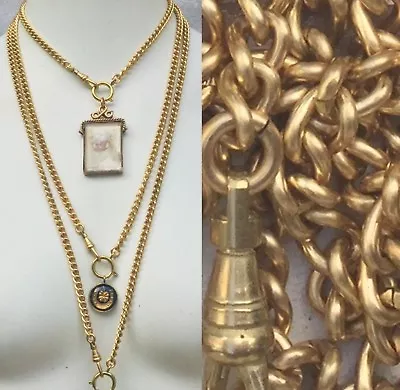 Chunky Curb Chain Charm Holder Necklace In Gold Tones Pocket Watch Chain Lanyard • $25.20