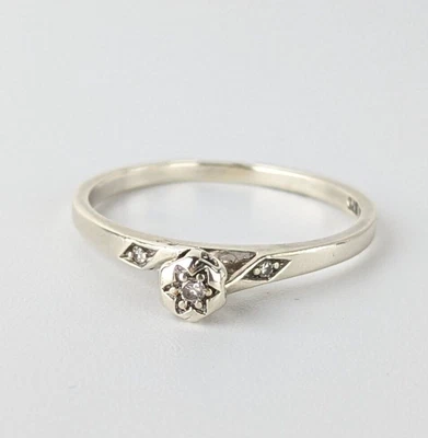 $349 • Buy Solid 9ct White Gold Natural Diamond Solitaire Ring Art Nouveau Flower Size O