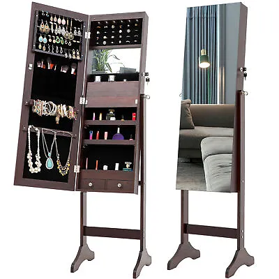 LED Jewelry Mirror Cabinet Armoire Organizer Standing Jewelry Full Length Mirror • $145.99