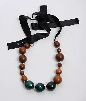 Marni Women Brown Green Necklace Plastic Wooden Flexible Beaded Pendant Jewelry • $378.93