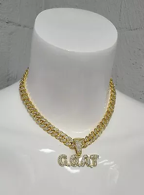 $14.99 • Buy Iced Bubble Word  GOAT  Pendant Necklace W Cuban, Rope Or Tennis Chain