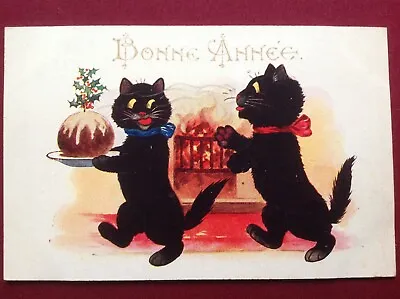 £22 • Buy Black Cats Christmas Pudding, Holly, Fireplace: Comique Inter Art Postcard 5326