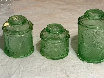 Vintage Indiana Glass-Tiara Chantilly Lime Green 3-Jars • $55