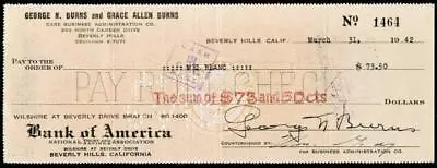 George Burns - Autographed Signed Check 03/31/1942 Co-signed By: Mel Blanc • $300