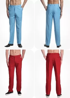 Lot Of 2 CONCITOR Men Dress Pants Trousers Flat Front TURQUOISE BLUE & RED 34x29 • $39.99