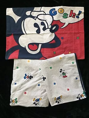 Disney Mickey Mouse Twin Sheet Set Flat Fitted Pillowcase Polka Dots 1996 RARE • $59.99