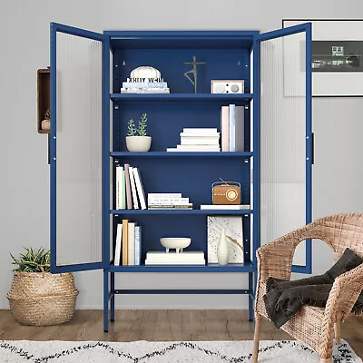 Double Glass Door Storage Cabinet With Adjustable Shelves Sideboard Furniture • $377.99