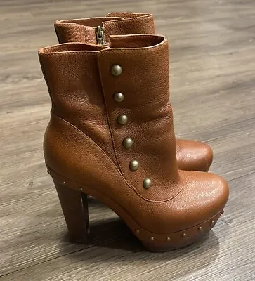 Ugg Cosima Chestnut Brown Leather Studded Platform Booties Sz 7 • $120