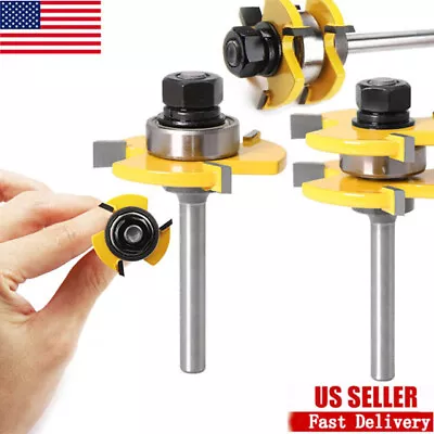 2 PCS Tongue And Groove Router Bit Set 1/4 Shank 3 Teeth Adjustable T Shape Bits • $10.99