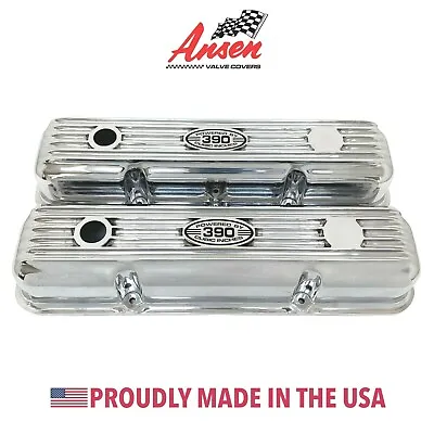 Ford FE 390 Short Valve Covers Polished  POWERED BY 390 CUBIC INCHES  - Ansen • $295