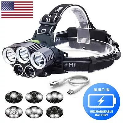 Headlamp 5x LED Super Bright Lumen Rechargeable Head Light Flashlight Torch Lamp • $14.98