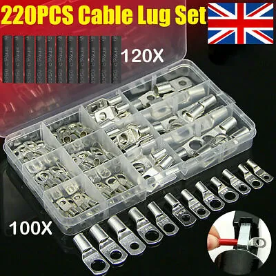 220pcs Copper Tube Terminals Battery Welding Cable Lug Ring Crimp Connectors Kit • £11.59