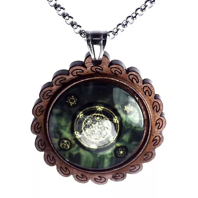 Metatrons Cube Necklace Wood Bohemian Sacred Geometry Pendant With Chain • $16.99