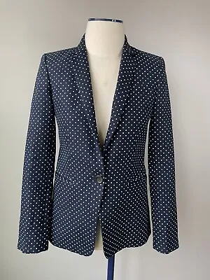 J CREW Size 0 REGENT BLAZER Jacket 100% Linen Polka Dot Navy Blue • $39.99