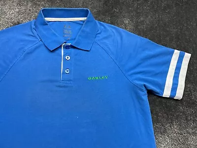 Men Oakley Short Sleeve Button Polo Shirt Size Small Solid Blue Logo • $0.99