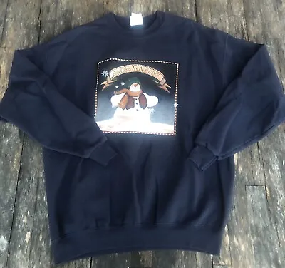 Vintage Lee Brand Christmas Sweater With Snowman - SNOWFLAKES ARE ANGEL KISSES  • $22.89