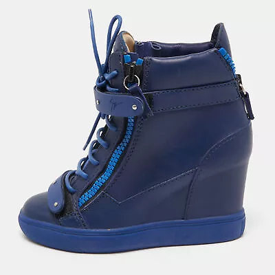 Giuseppe Zanotti Blue Leather Wedges Sneakers Size 36 • $117.60