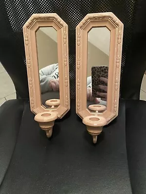 HOME INTERIORS Homco Set Of 2 Wall Hanging Sconces Candle Holders  Mirrored • $15