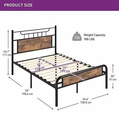 Twin/Full/Queen Size Bed Frame With Wooden Headboard Heavy Duty Metal Platform • $109.99