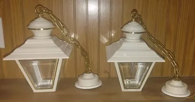 Vintage Set Of Moe Lighting Hanging Pendent Painted Brass & Beveled Glass MCM • $240