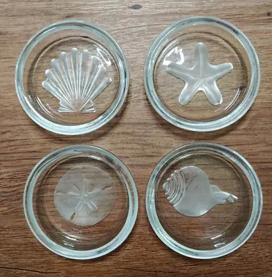 $9.99 • Buy Sea Shell Theme Etched Glass Coaster Set Of (4)  Signed   Oxley    Beach Ocean