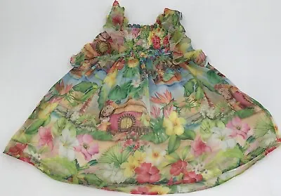 Mayoral Dress Baby Girl Size 18 Months Tropical Floral Lines Ruffle Green Pink • $11.24