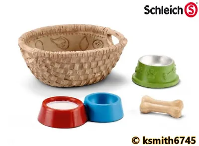 £4.25 • Buy Schleich DOG & CAT FEED SET Plastic Toy Animal Food Bone Basket Bowl * NEW 💥