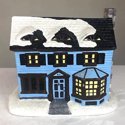 Vintage Christmas Holiday Ceramic Hand Painted Blue Two Story House • $14.95