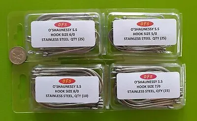 75x DFS Size 5/06/07/08/0 O'shaughnessy STAINLESS STEEL Fishing Hooks • $25.23