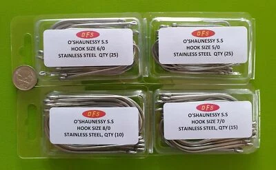 75x DFS Size 5/06/07/08/0 O'shaughnessy STAINLESS STEEL Fishing Hooks • $25.03