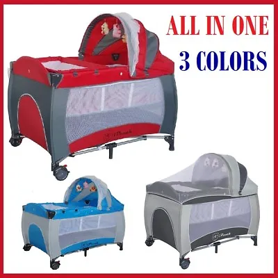 New All In 1 Deluxe Baby Travel Cot Portacot Playpen Crib Bed Bassinet - 3 Color • $119.99
