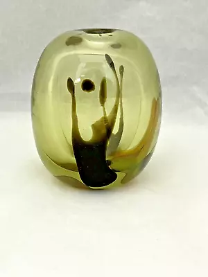 Dominic Labino Art Glass Vase Light Olive Green And Brown Decoration 1969 • $350