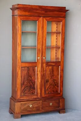 $2995 • Buy Antique French Empire Glazed Two Door Bookcase Adjustable Shelves Original Glass