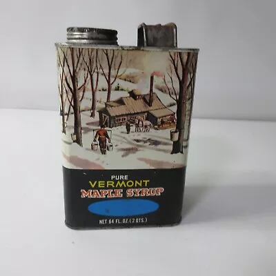 VTG Old Vermont Pure Maple Syrup Tin Metal Graphic Can 1/2 Gallon  (#8) • $25