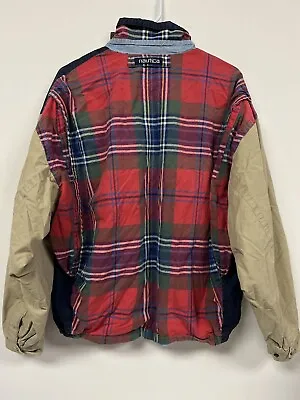 Vintage Nautica Colorblock Jacket Mens Size Medium Full Zip Button Plaid Pockets • $68.88