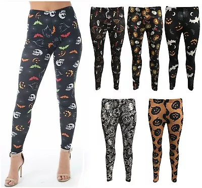 £9 • Buy Ladies Womens Skull Pumpkin Rose Cross Coffin Bat Stretchy Halloween Leggings