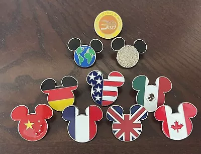 WDW Disney Parks Epcot Country Mickey Head Flag Pin Lot With Extra 30th Ann • $80