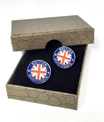 BRITISH SCOOTERIST UNION JACK Cufflinks Novelty In Gift Box. Mens Ref 7-35 • £7.99