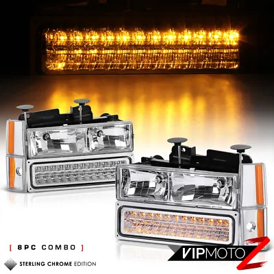 Pair Left+RightCrystal Clear Headlights+LED Bumper Signal Lamps 88-93 C/K Pickup • $109.99
